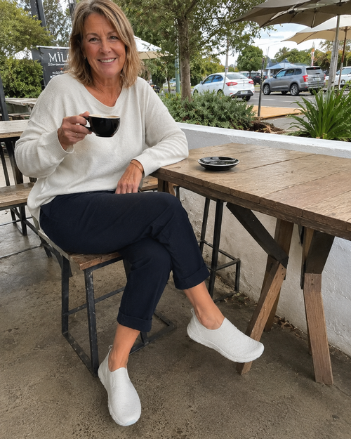 Customer wearing Halden shoes